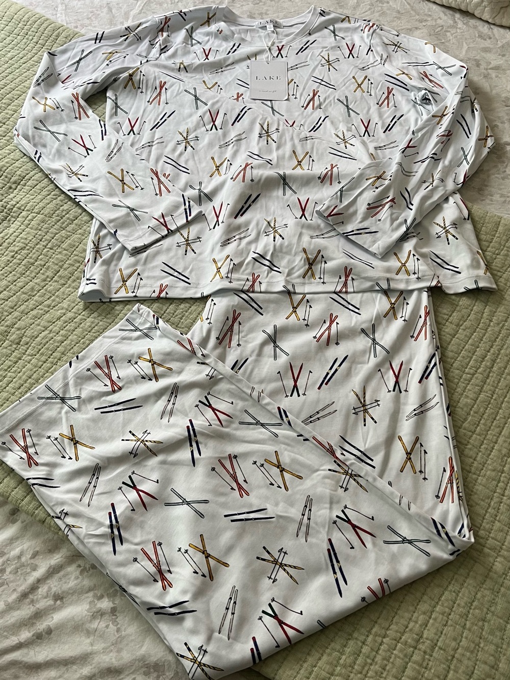 LAKE White Long-Sleeve Ski Print Pajama Set - Women's